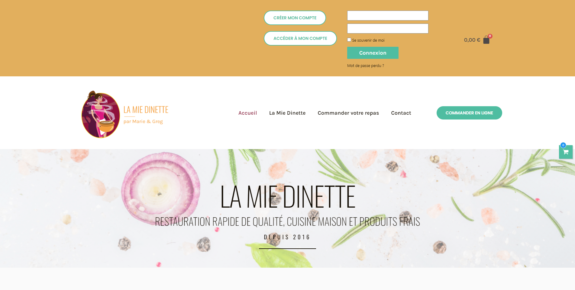 Page d'accueil du site ecommerce La Mie dinette, réalisé par Comm' Julie, agence web sur le bassin d'Arcachon.