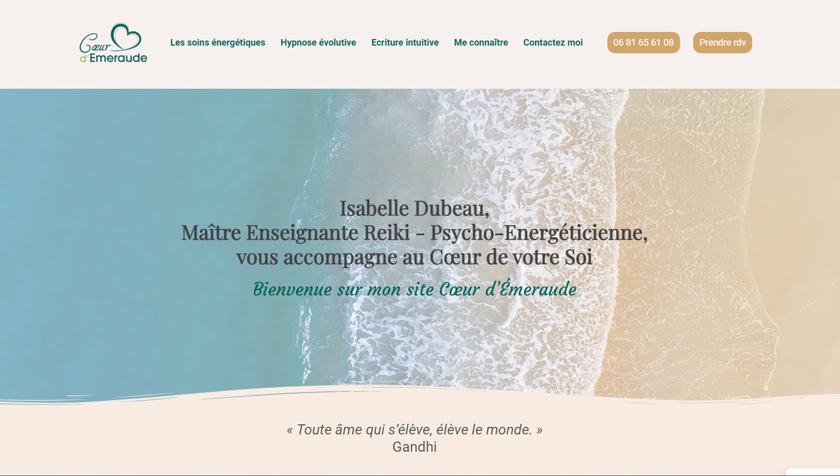Page d'accueil du site internet one page réalisé pour Isabelle Dubeau.