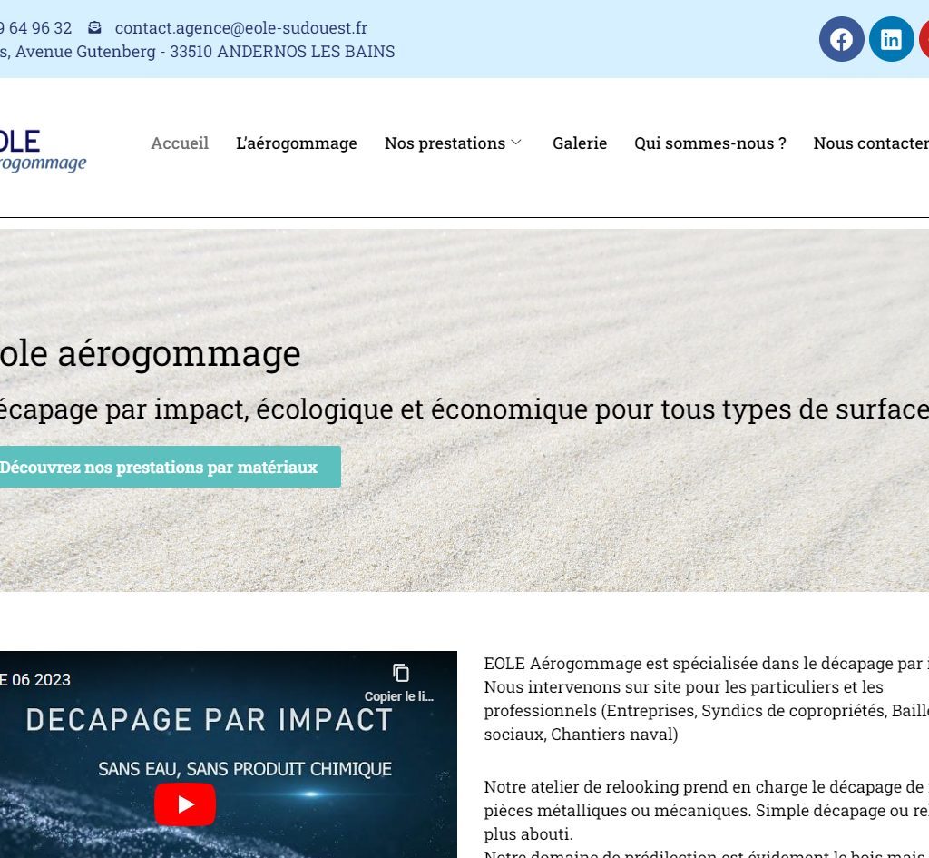 Site vitrine ÉOLE Aérogommage