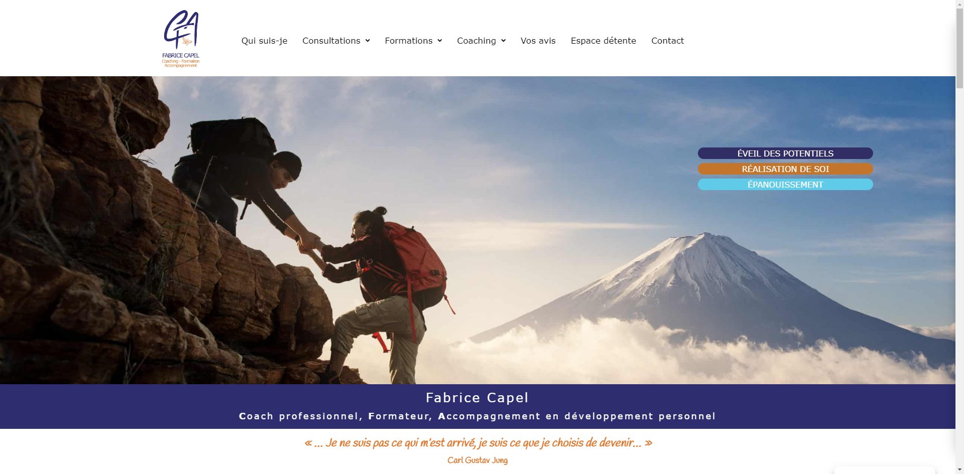 Page d'accueil du site internet vitrine réalisé pour Fabrice Capel.