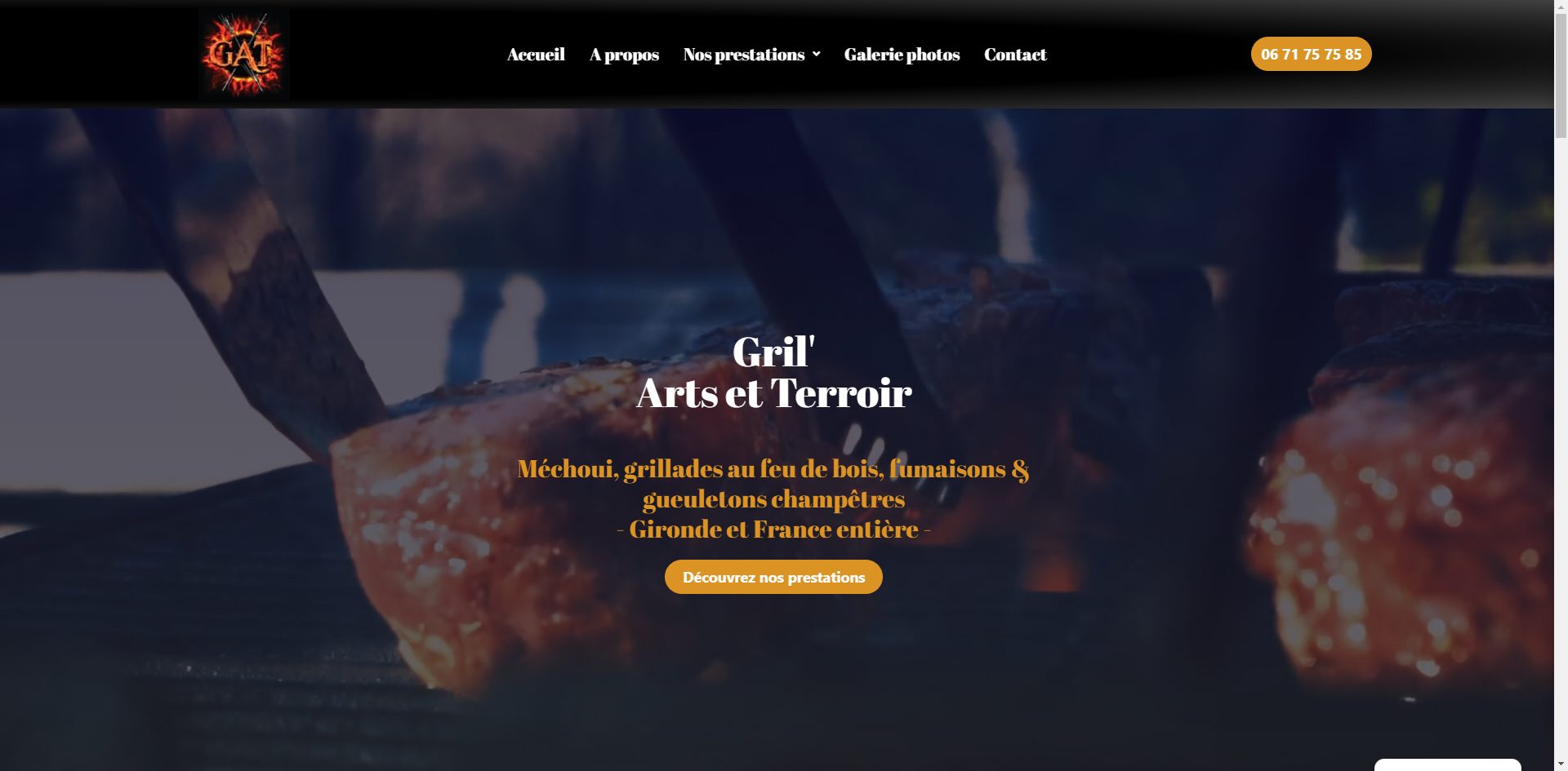Page d'accueil du site internet vitrine réalisé pour Gril' Arts et terroir.