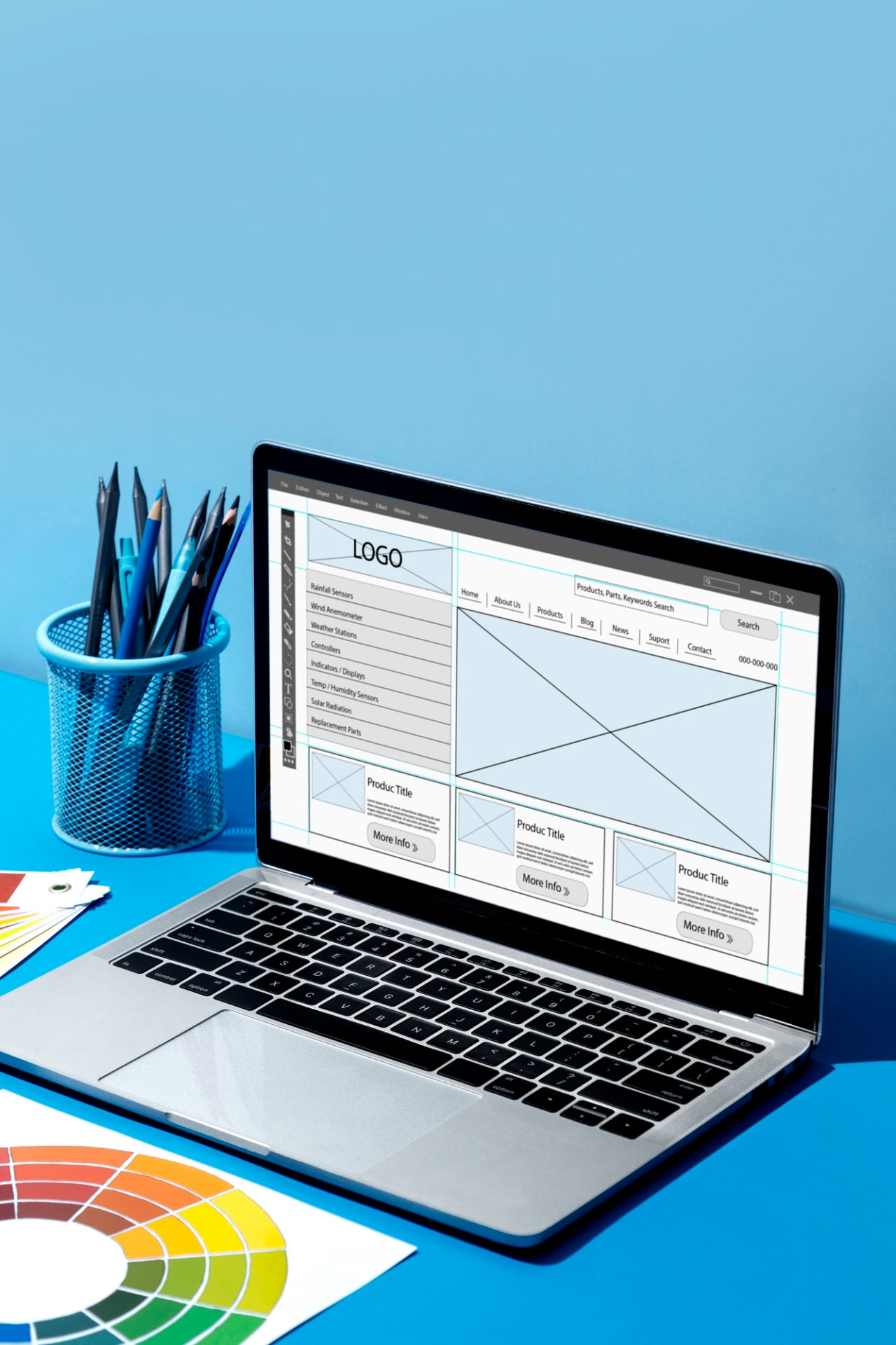 Photo d'un écran avec un wireframe pour réussir la refonte de son site internet.